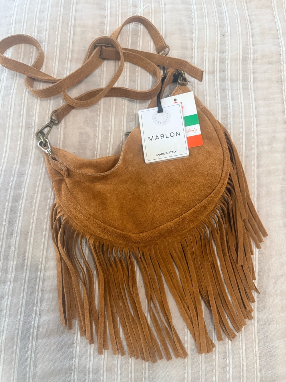 Suede Fringe Crossbody Bag in Cognac
